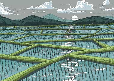 Rice Terraces Landscape Illustration