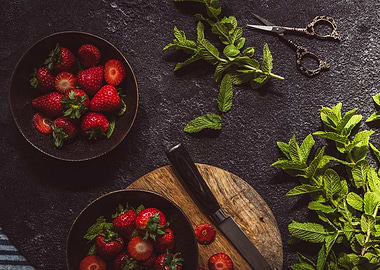 Strawberries and Mint Still Life