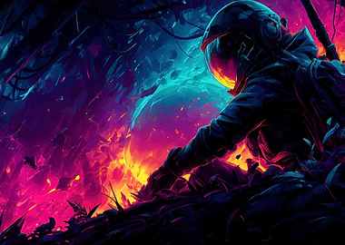 Astronaut colorful landscape