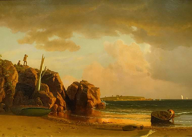 Coastal Scene with Figures and Boats