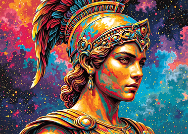 Colorful Athena Greek God of Wisdom and War Portrait