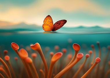 Butterfly on Water with Coral