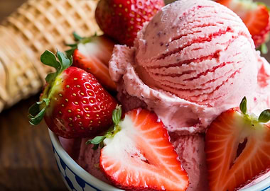 Strawberry Ice Cream with Fresh Strawberries