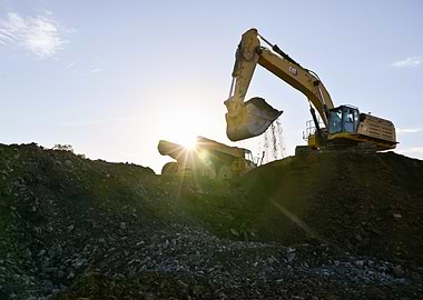 Excavator at Work in Quarry