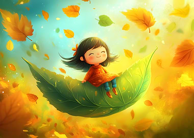 Girl on Leaf in Autumn