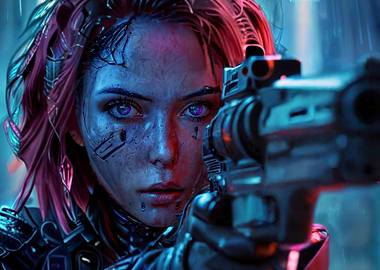 Cyberpunk Warrior with Gun