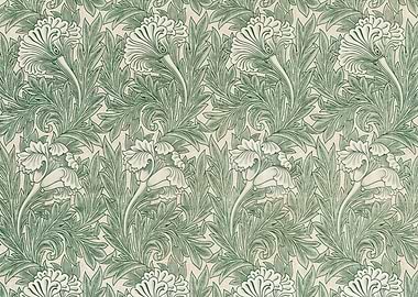 Floral Pattern in Green and White