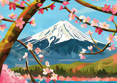 Mount Fuji with Cherry Blossoms Painting