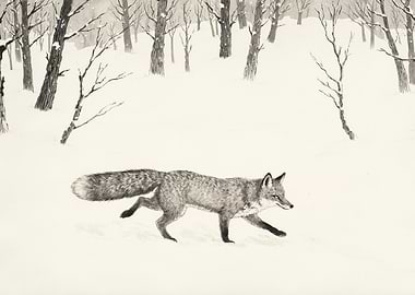 Fox Running in Winter Landscape