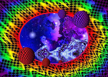 'Xerxia Four' Psychedelic Space Landscape with Spheres