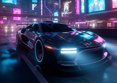 Cyberpunk Car in Neon Cityscape