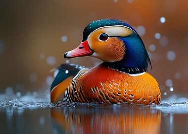 Colorful Mandarin Duck in Water