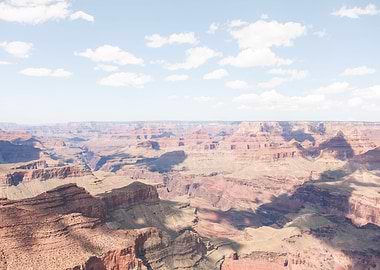 Grand Canyon, USA I Skyline panoramic view of South Rim under a cloudy sky with soft shadows pastel aesthetic for a raw majestic nature landscape photography in the Arizona desert American West canyon