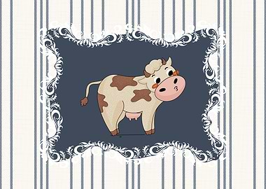 Nursery Farm Animal Cow in Navy Blue and White
