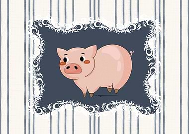 Nursery Farm Animal Pig in Navy Blue and White