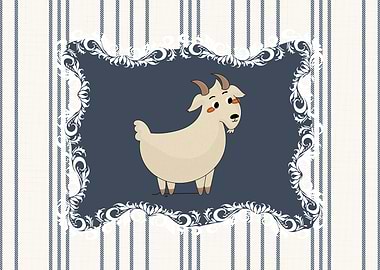 Nursery Farm Animal Goat in Navy Blue and White