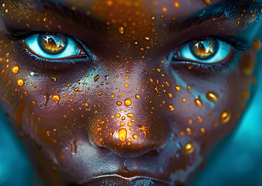 Close-up of a face with water droplets