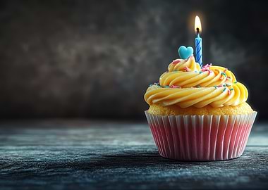 Celebratory Cupcake with Candle