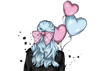 Girl with Balloons and Bow