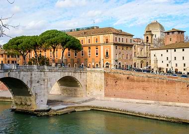Rome cityscape with bridge and buildings