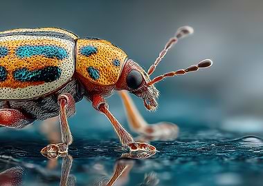 Detailed Beetle Close-Up on Wet Surface