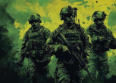 Three Soldiers Green Camouflage