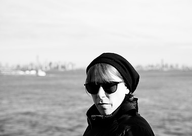 Black and White Portrait with NYC Cityscape