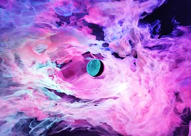 Turquoise Planet in Pink Nebula