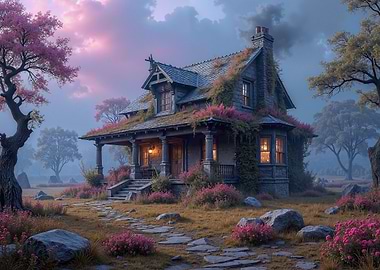 Enchanted Cottage with Pink Flowers
