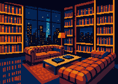 Retro Game Pixel Art New York City Penthouse Living Room