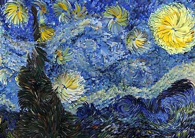 Starry Night Pixelated Impressionist Art