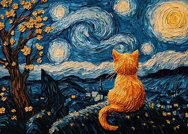 Cat starry night
