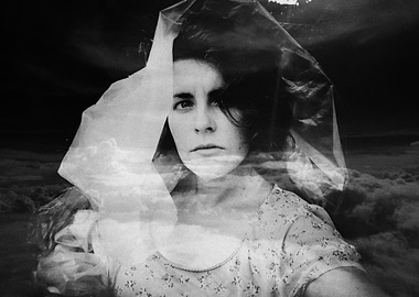 Monochrome Portrait with Cloud Overlay