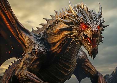 Majestic Dragon with Glowing Red Eyes