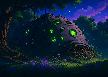 Crashed Spaceship in Enchanted Forest