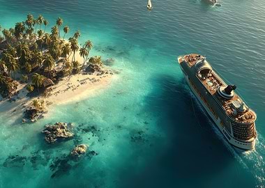 Tropical Island Cruise Ship Aerial View