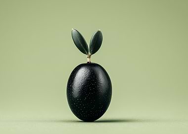 Black Olive with Leaves on Green
