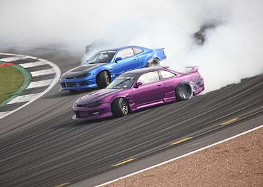 Drifting Nissan Silvias at Silverstone