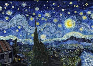 Starry Night Inspired Landscape Painting
