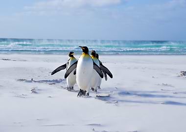 Penguins on a Windy Beach