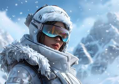 Woman in Ski Gear in Snowy Mountains