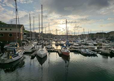 Cardiff's marina at sunset