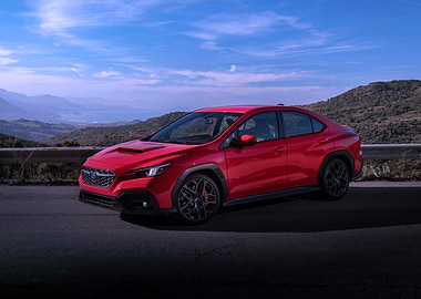 Red Subaru WRX on Mountain Road