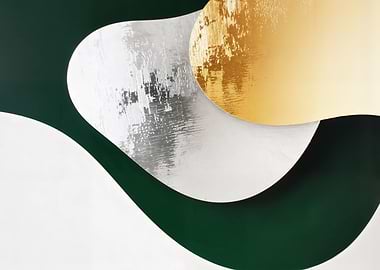 Abstract Metallic Shapes on Green Background