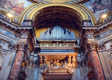 Ornate Church Interior with Pipe Organ