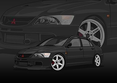 Black Mitsubishi Lancer Evolution Poster
