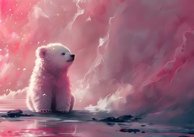 Polar Bear Cub in Pink Landscape