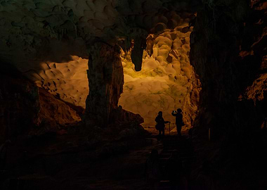 Cave exploration with silhouettes