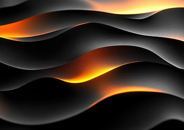 Abstract Black Waves with Orange Light