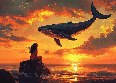 Girl Whale and Sunset